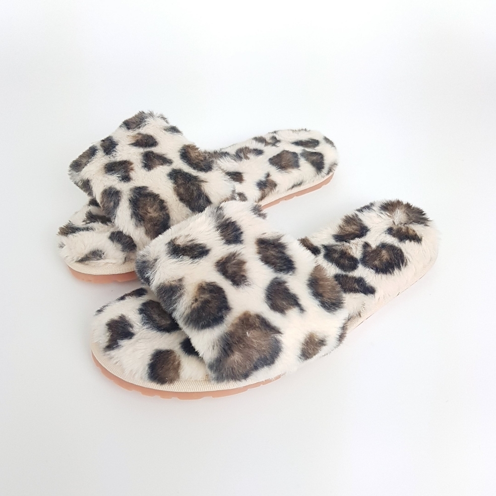 Leopard Pattern Plush Open-toe Indoor Slippers